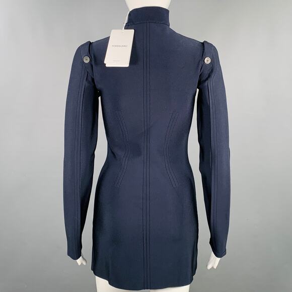 SALVATORE FERRAGAMO Size XS Navy Viscose Blend Asymmetrical Mini Dress - Picture 4 of 9